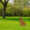 Metal Dog Silhouette Garden Stake Outdoor Decor Puppy Leash Heart