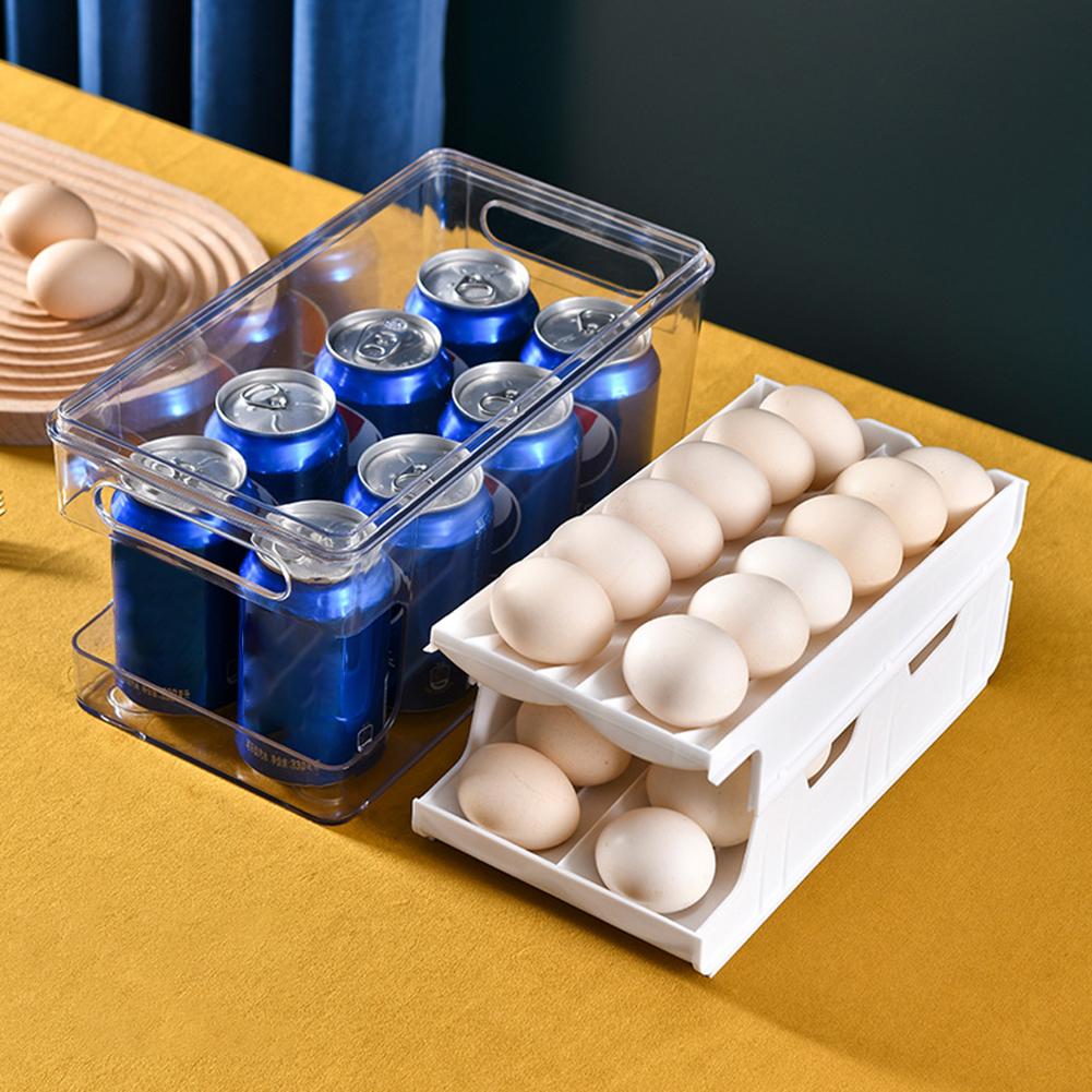 2-stufiger automatischer rollender Eierhalter Platzsparender rollender Eierspender Aufbewahrungsbox für frische Eier für Küchen Kühlschrank