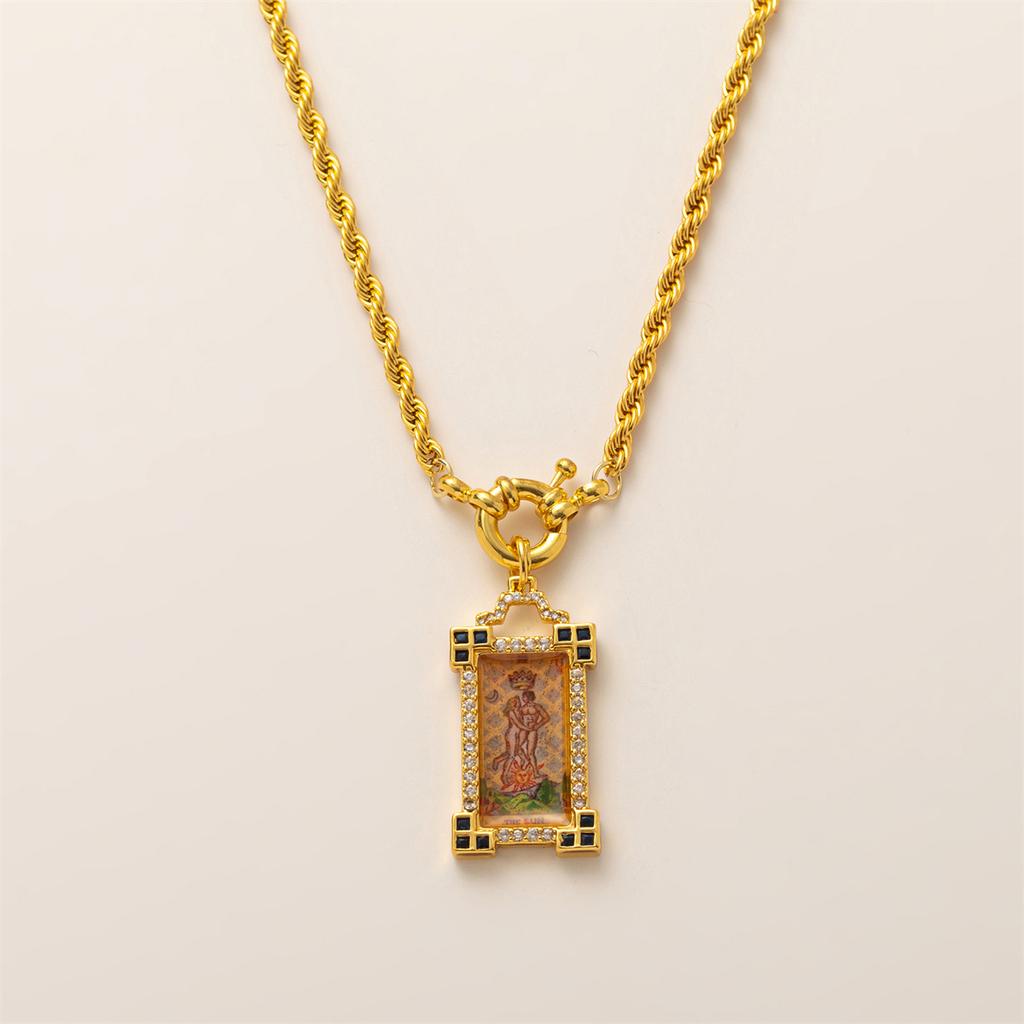 Bohemian Style, Generous Card, Tarot Card Necklace, Women's Sun, Moon, Demon's Eye Necklace, Gold-plated and Color Preserved