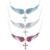 Diamond Simulated Decorated Angel Wing Cross Pendant Necklace For Ladies