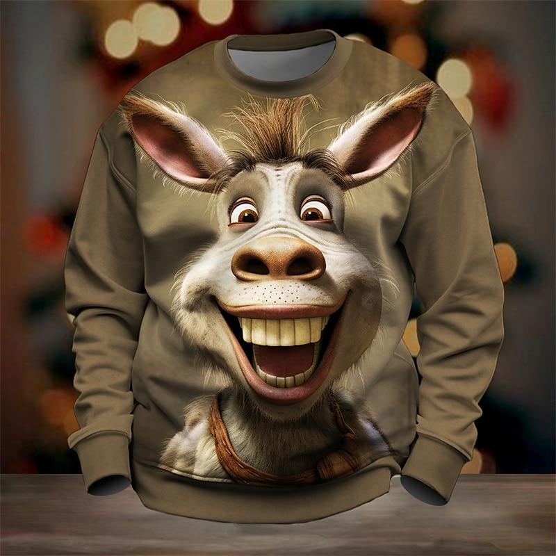 Autumn Men's Round Neck Sweatshirt Funny Donkey Graffiti Print Oversized Loose Long Sleeved Fashion Men Clothing Hoodies For Man