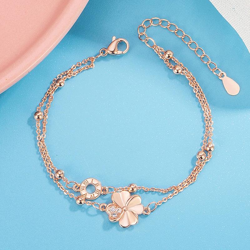 Clover Double Layer Bracelet Luxury Romantic Bracelet Gift for Girlfriend and Best Friends Fashionable 925 Silver Jewelry KOFSAC