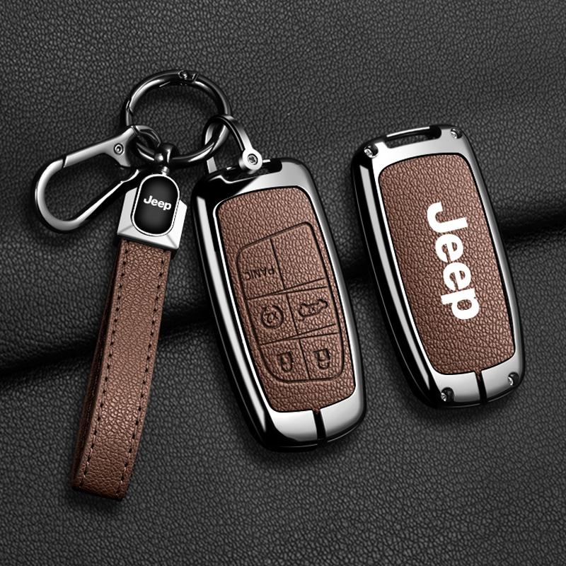 EPY1 For Jeep Grand Cherokee WK2 KL Wrangler JK Commander Renegade Compass 2018 2022 Metal Leather Car Key Case Cover Bag Accessories