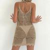 Women Summer Casual Loose Beach Cover Up Dress Hollow Knit Split Hem Sleeveless Crochet Swimwear Cover Up Dress for Beach Pool