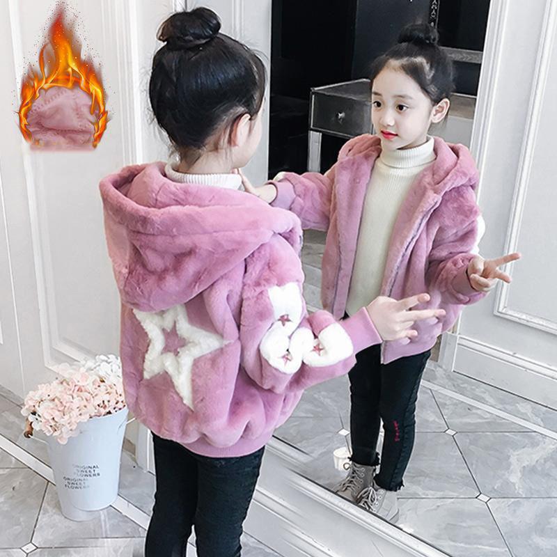 Thick Warm Winter Jacket Girls Corduroy Hooded Sweater Sleeve Plus Velet Kids Outerwear Teenager Windbreaker Coat