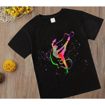 Ακουαρέλα Gymnastic Girl Print Παιδικά ST -Πουκάμισα Παιδικά Μαύρα Tshirt Γυμναστήριο Άσκηση Sport Lover Δώρο γενεθλίων Προσαρμοσμένα T πουκάμισα