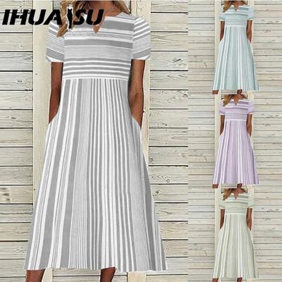 Robes décontractées à manches courtes et col en v pour femmes, mode été printemps