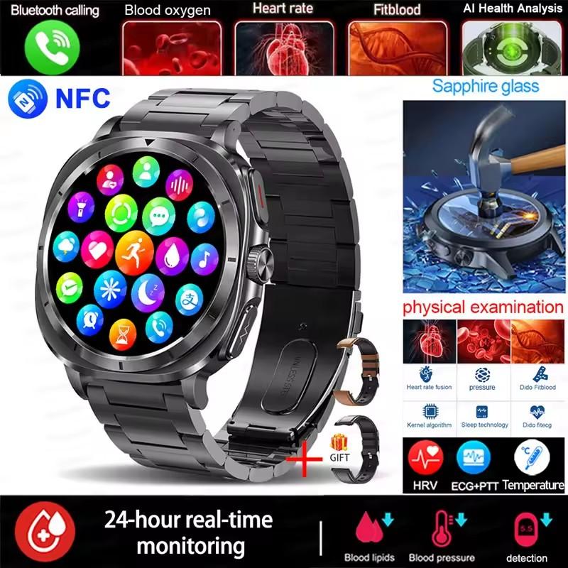 2025 Fashion New Expert Level Health Smart Watch Men ECG+PPG Laser Monitor Uric Acid Blood Fat Blood Pressure NFC HD Call Watch