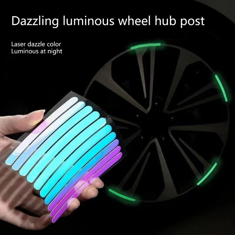 20pcs Decorative Stripe Decal Sticker Vehicle Tire Rims Night Safety Warning Sticker Car Wheel Hub Reflective Sticker