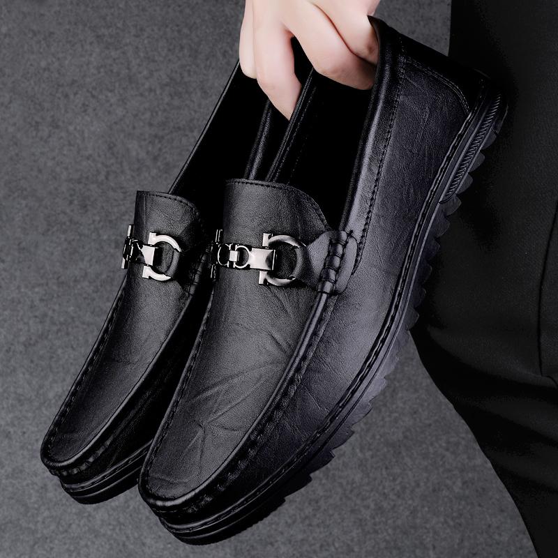 Broken size breathable casual leather shoes soft leather soft sole Doudou shoes driving lazy shoes