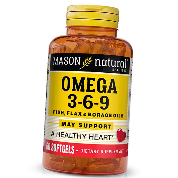 

Потрійна Омега 3 6 9, Omega 3-6-9 1200 Fish, Flax & Borage Oils, Mason Natural 60гелкапс (67529003) 60softgels