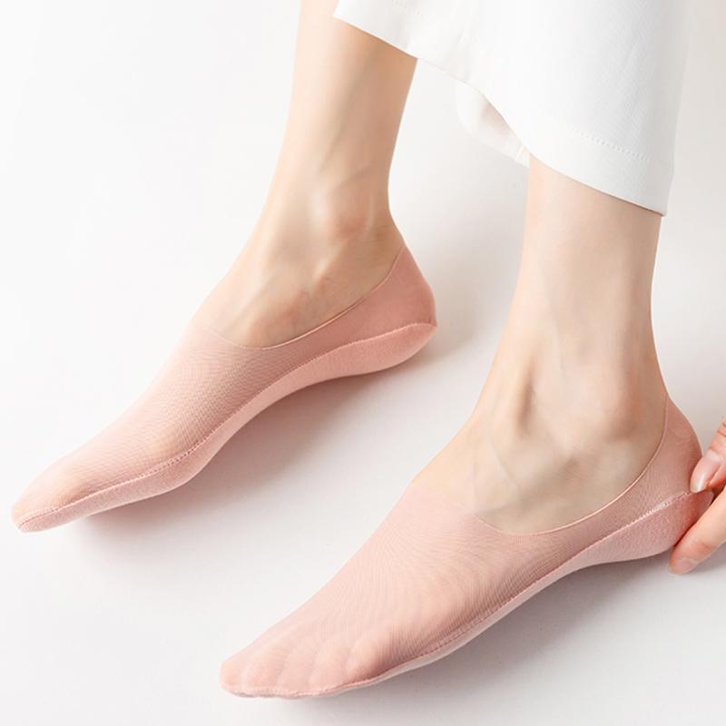 1Pairs Women Invisible Boat Socks Breathable Silicone Non-slip Ultra-thin Sock Slippers High Quality Elastic Ice Silk Low Sox