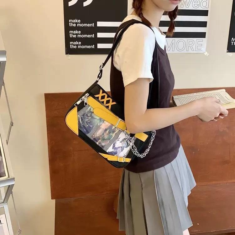 Color Simple Blocking And Chain Design Women Casual Shoulder Itabag Bags