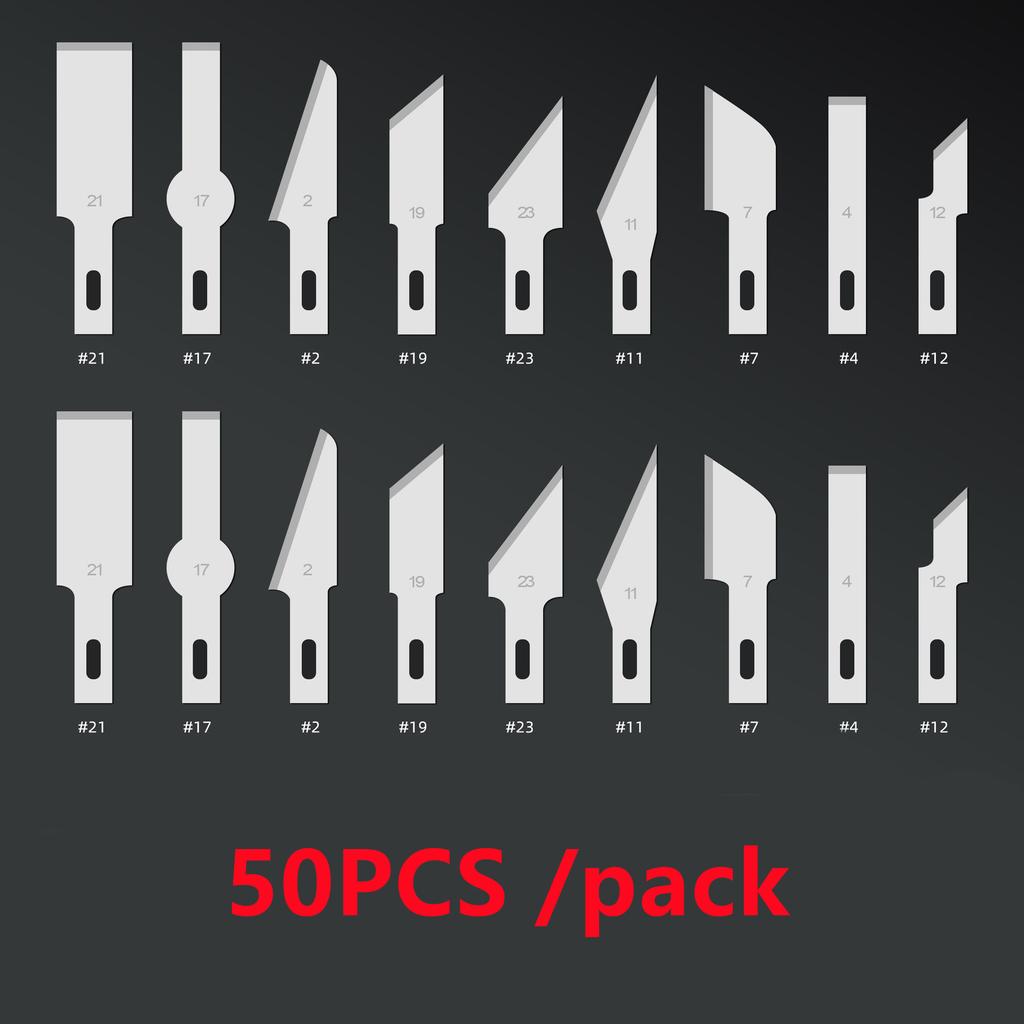 50pcs Wood Carving Blades Cutter Knifes Craft Carve Tool Sculpture Utility Engrave Metal Scalpel Woodcarve PCB Repair DIY Blade