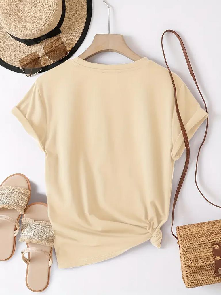 Women's Casual Short Sleeve T-Shirt Peace Love Coffee Graphic Print with Leopard Heart Iced Coffee Design Round Neck Tee Y2K Top