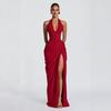 European and American Sexy Dresses, Deep V Neck Dresses, Slim-fitting Pleated High-split Dresses, High-end Sense