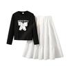 Girls' Casual Sweatshirt Set, Autumn Children's Fashion Bow Long-sleeved Sweet Top Skirt