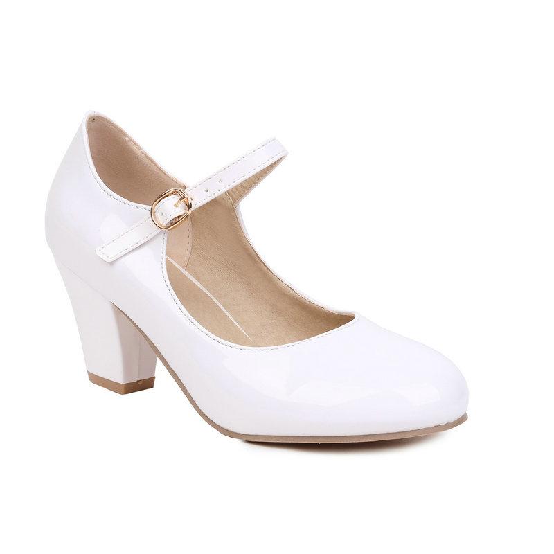 Damen Mary Jane High Heels 9 Farben Lackleder Runde Spitze Pumps Party Büro Hochzeit Schuhe Übergröße 34-48