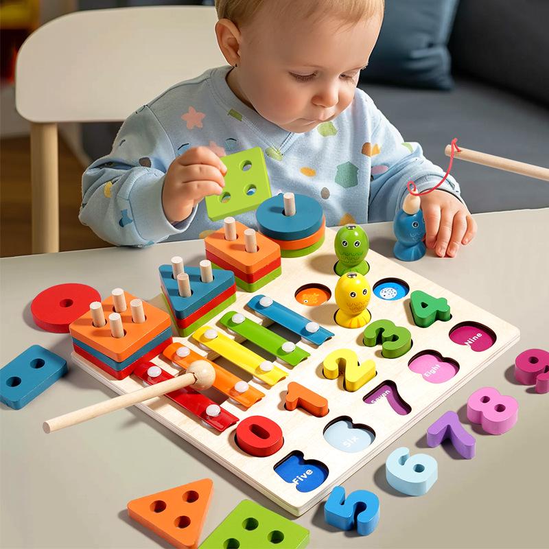 Wooden Magnetic Fishing & Shape Pairing Educational Toy Set for Kids