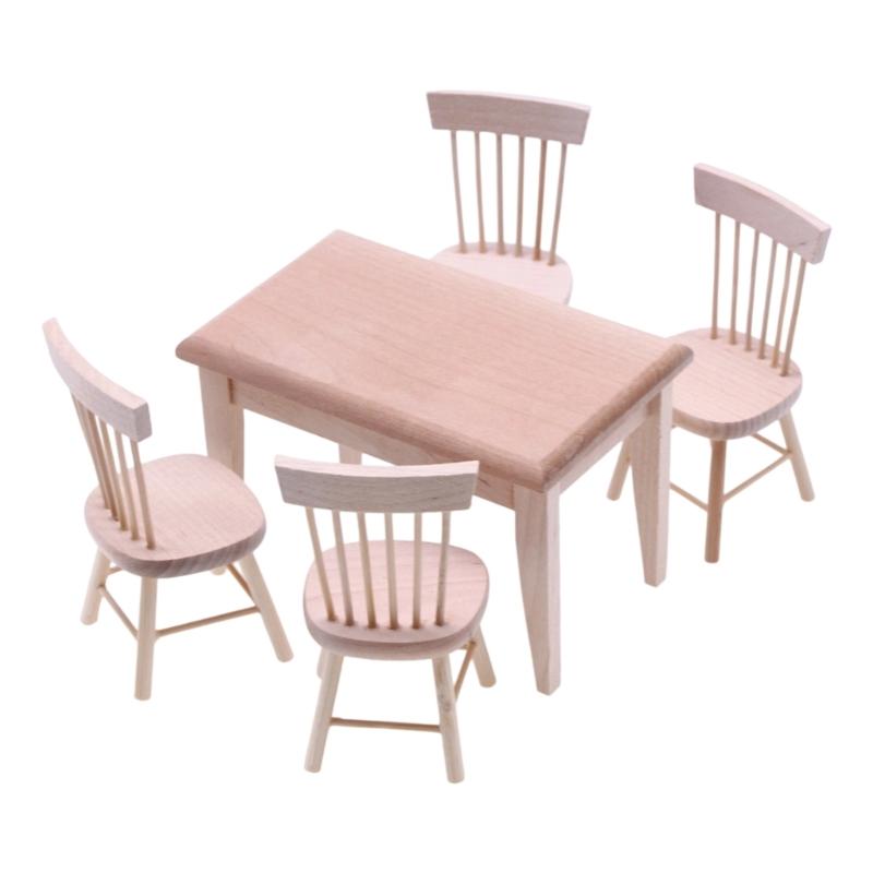 

Miniature Dollhouses Dining Furniture Table and Chair Set For OB11 Model And Miniature Scene Display Project Decoration 1