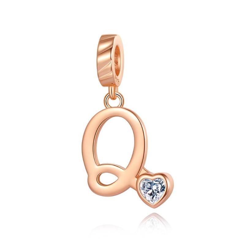 Kupfer 26 Buchstaben A-Z Alphabet Anhänger Charme Roségold Passend für Original Pan Armband Zubehör DIY Schmuck Für Frauen