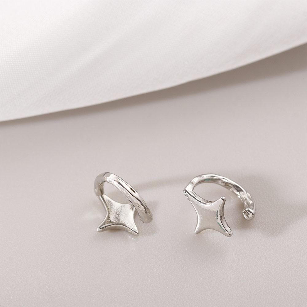 Chic 2pcs Clip Earring Silver Color Ear Cuff Star Shaped Korean Style Women Earrings Cartilage Stud Star Ear Clips