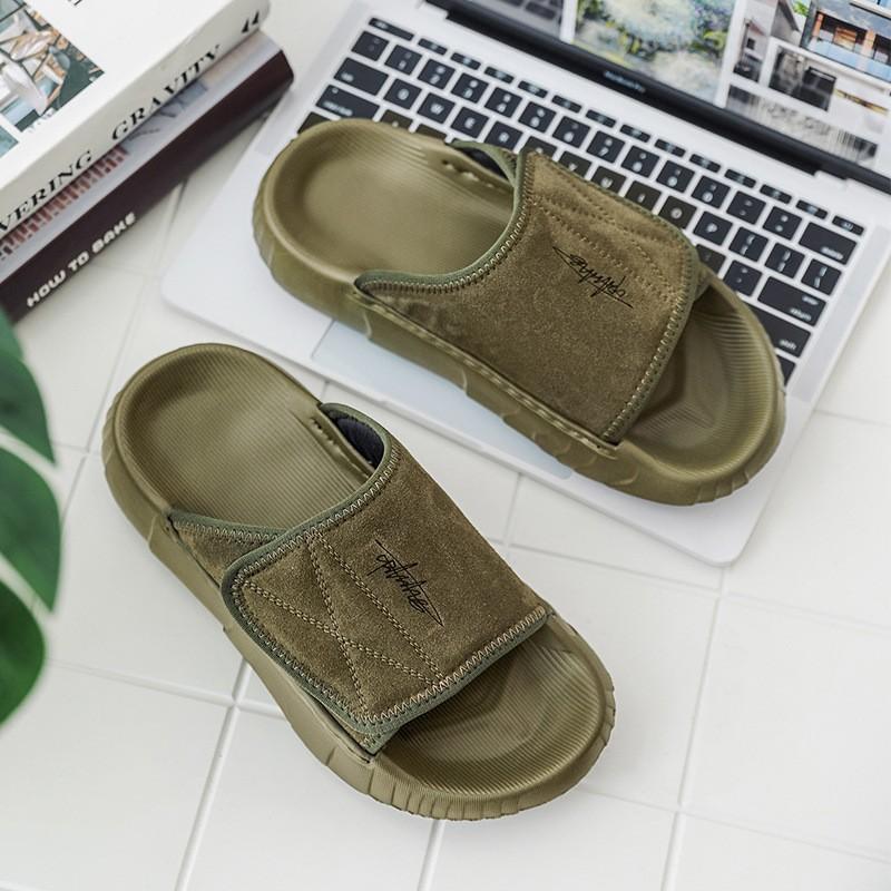 

Summer new niche design outdoor beach shoes men s open toes stepping on shit sandals casual versatile thick bottom one-word drag 44 зелений
