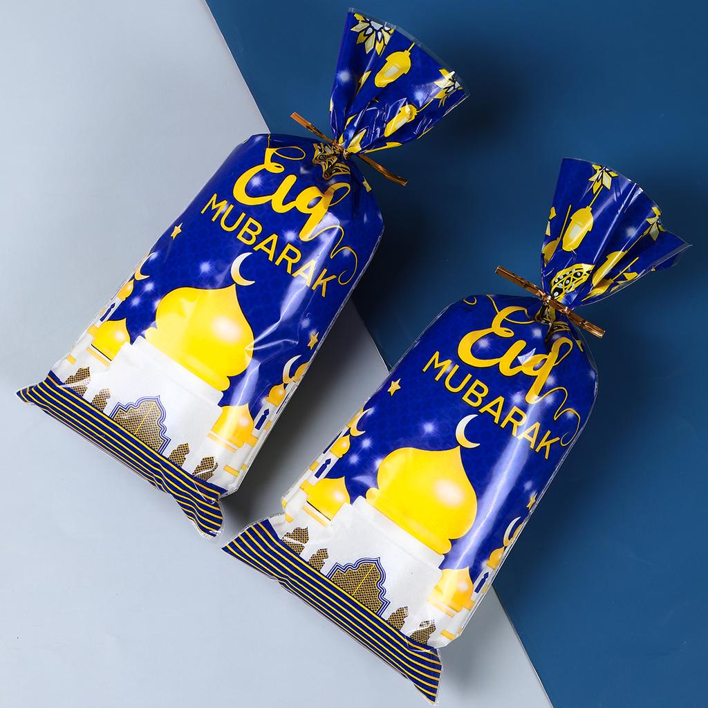 50pcs Eid Mubarak Gift Bags Plastic Candy Cookie Bag Ramadan Kareem Decoration 2024 Islamic Muslim Party Supplies Eid Gift Bags