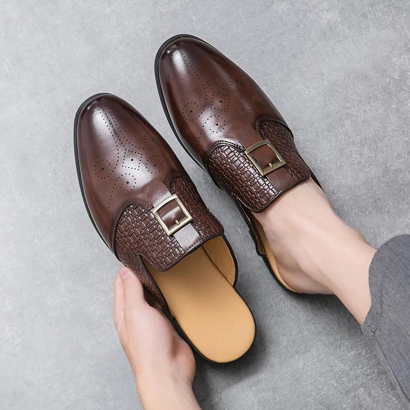 Summer Men Slippers Driving Brogues Shoes Male Belt Buckle Casual Mules Moccasins Breathable Penny Loafers Shoes for Men