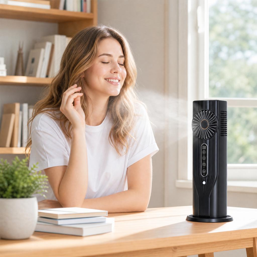 Portable Cooler with Mist Humidifier - Evaporative Fan for Desk, Personal Fan