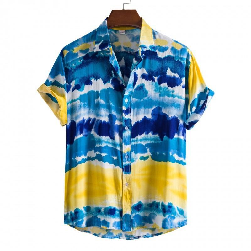 Summer New D Digital Printing Casual Short Sleeve Flower Shirt S