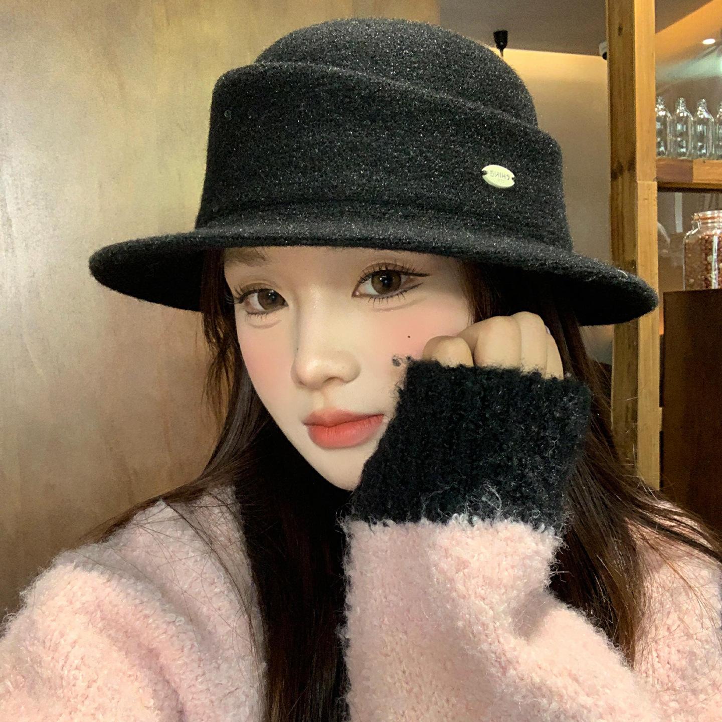 

Элегантная ретро шляпа-цилиндр для женщин, стиль богатой леди, шляпа рыбака с маленькими плоскими полями, подчеркивающая лицо M（56-58cm）