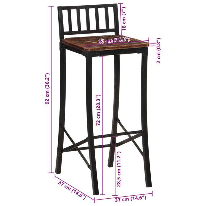 VidaXL Chaises de bar lot de 2 bois de récupération massif, chaise, tabouret de bar de cuisine, chaise de restaurant 358944