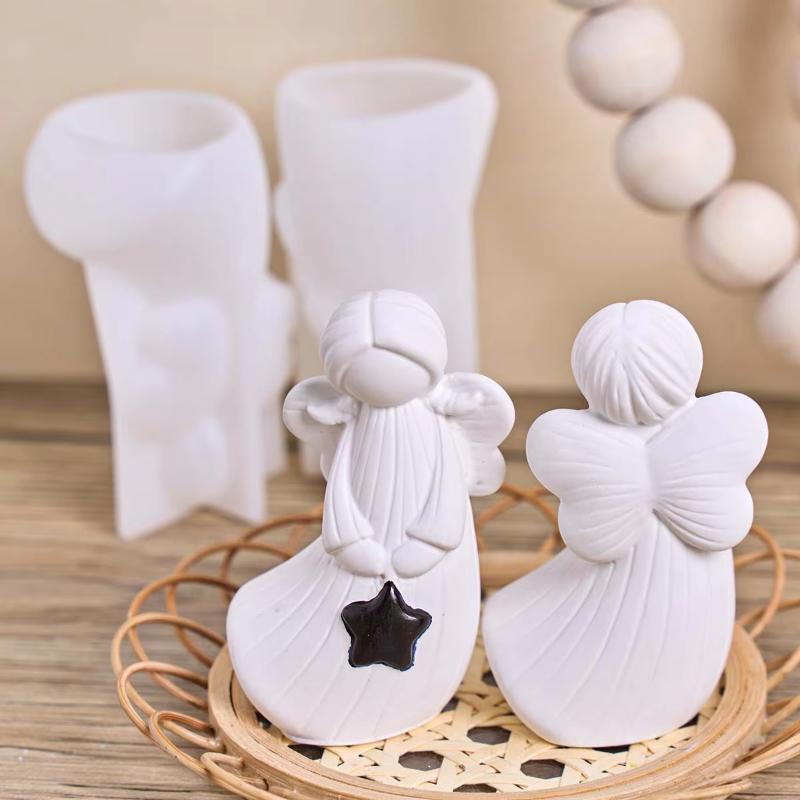 2Pcs Diy Handmade Angel Plaster Resin Moulds With Heart Star Designs 3D Angel Silicone Moulds Decorative Sculptures Craft