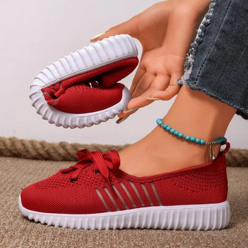 Mode Dames Casual Schoenen 2025 Nieuwe Lichte Sneakers Dames Mesh Ademend Instappers Vetersluiting Mode Comfortabele Sportschoenen