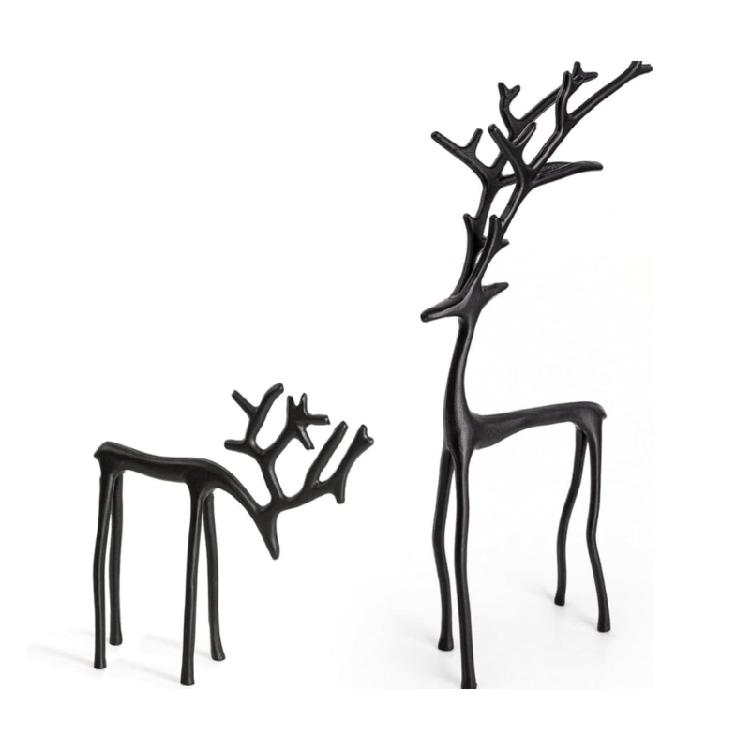

Set of 2 Metal Reindeer Figurines Ornaments Decorative Accent For Living Room Bedroom Or Office Shelf Stable Base Design 1