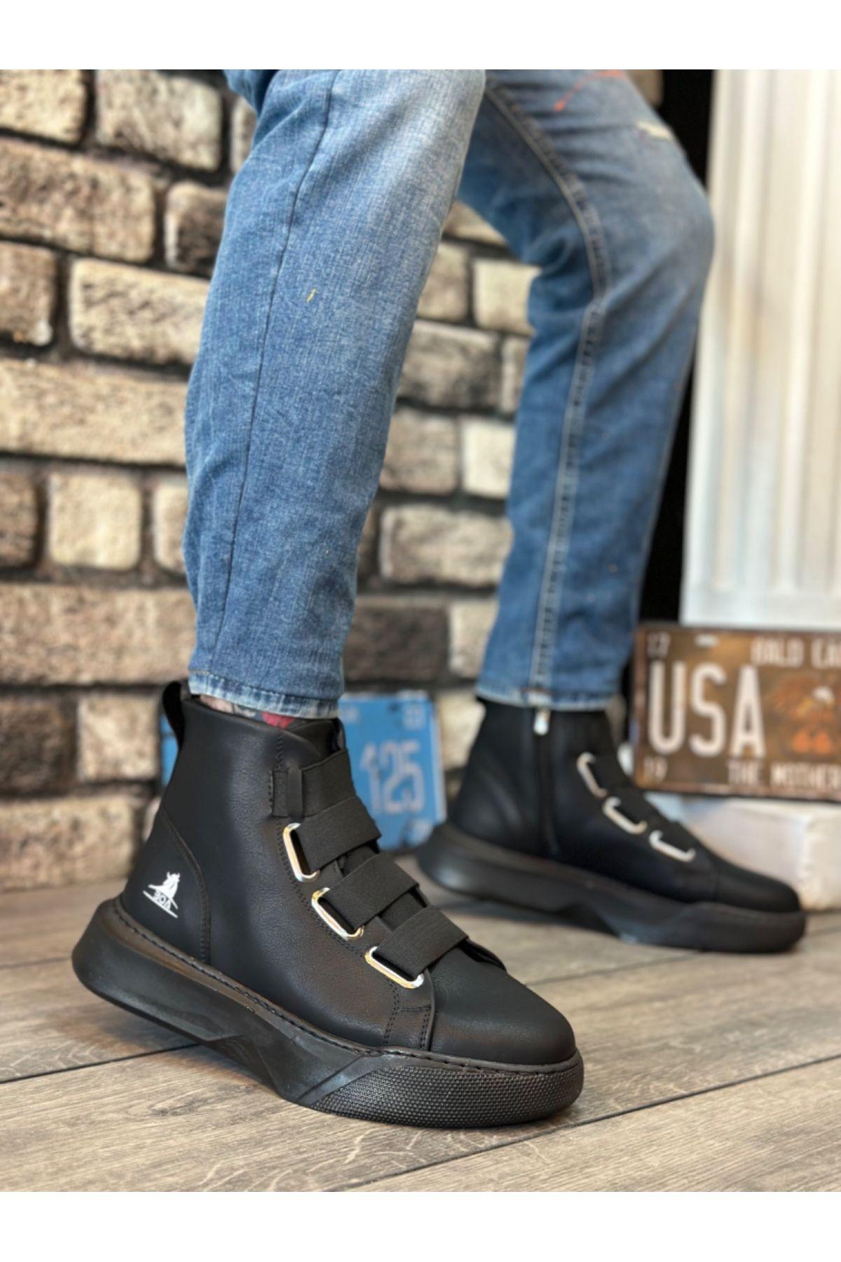 

Men s Modern Stylish Fashion Genuine Leather Ba Strap Men s High Sole Black Soled Sports Boots 43