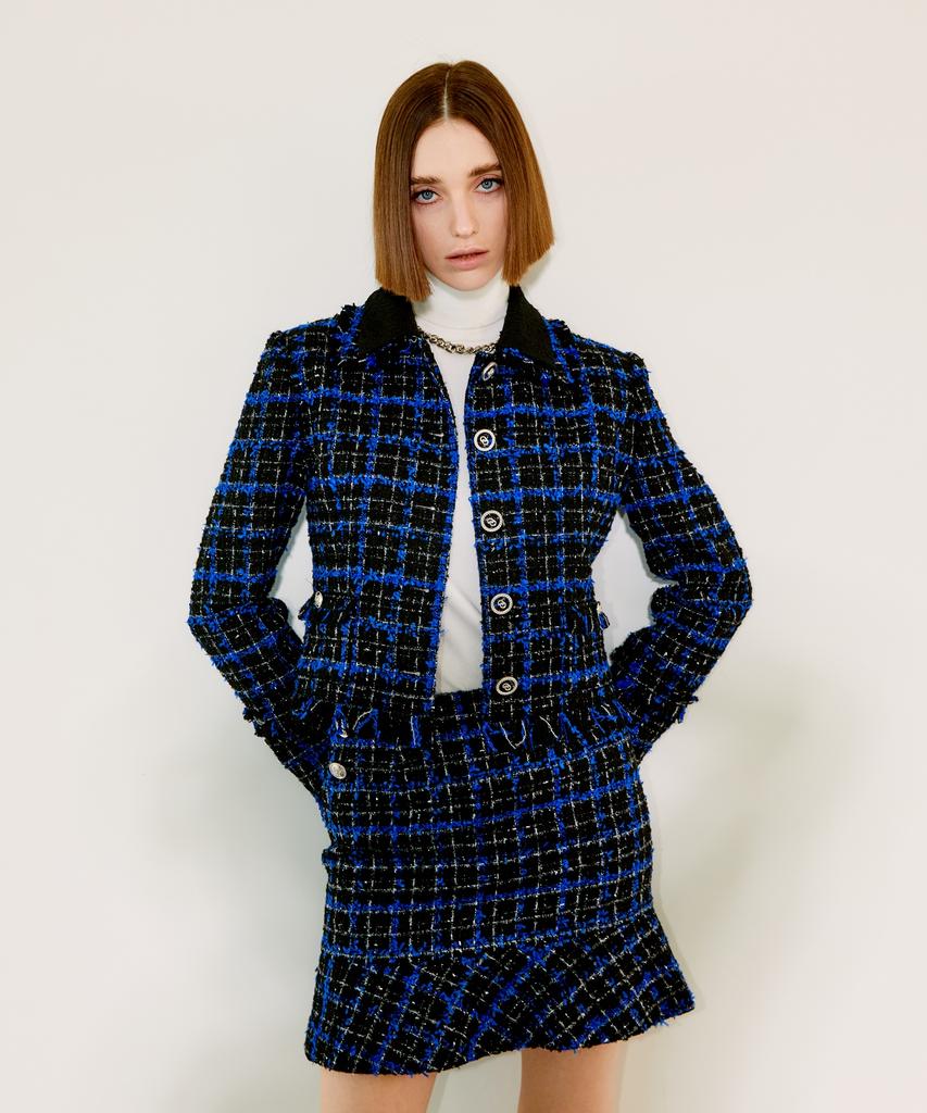 Chaenyuyog Check Mini Flare Skirt [Blue Check]