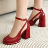 Close Toe Red Block High Heels Women Sandals Summer Shoes Pumps Ladies Ankle Strap Elegant Black Nude Party Wedding Shoes Brand