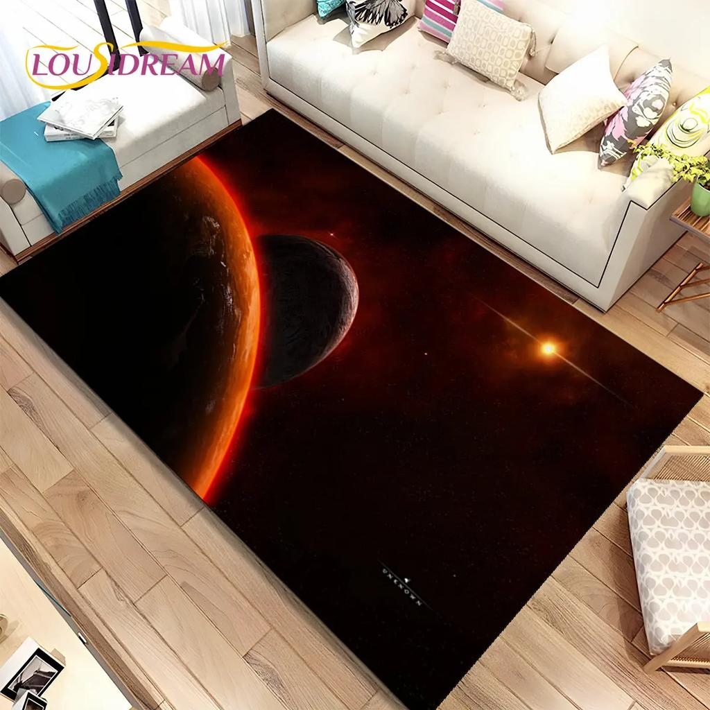 3D Space Fixed Stars Galaxy Earth Area Rug,Carpet Rug for Home Living Room Bedroom Sofa Doormat Decor,Kids Non-slip Floor Mat HD