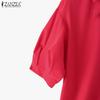 ZANZEA Women Casual Turn Down Collar Loose Summer Short Sleeve Blouse