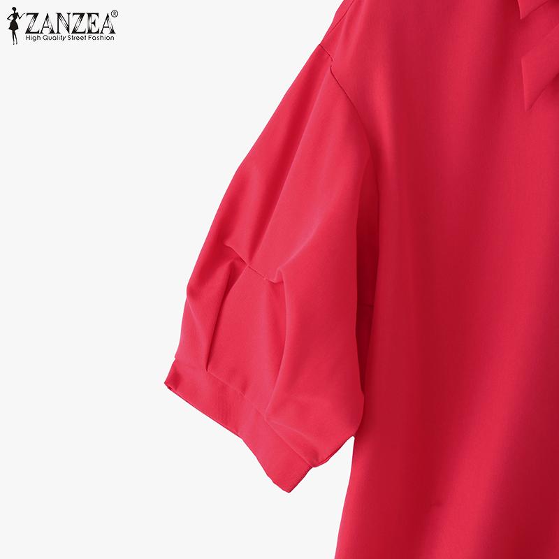 ZANZEA Women Casual Turn Down Collar Loose Summer Short Sleeve Blouse