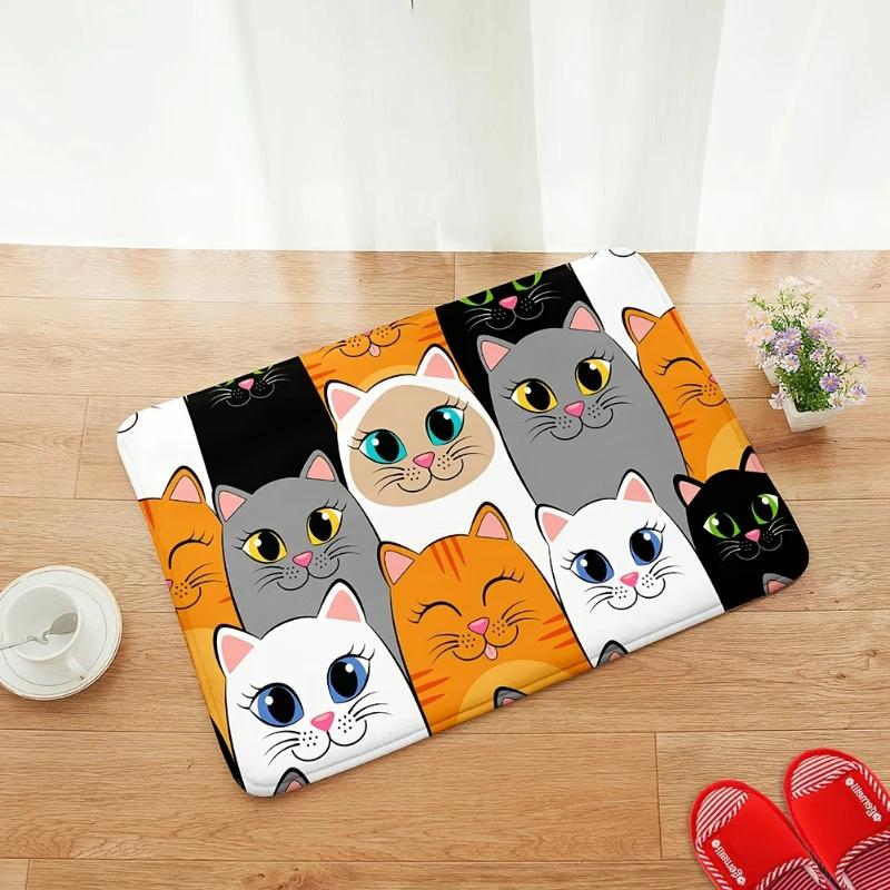 1Pc Cute Cat Printed Bathroom Floor Mat Decorative Non-slip Bath Rug Comfortable Doorway Foot Pad Living Room Home Decor Carpet