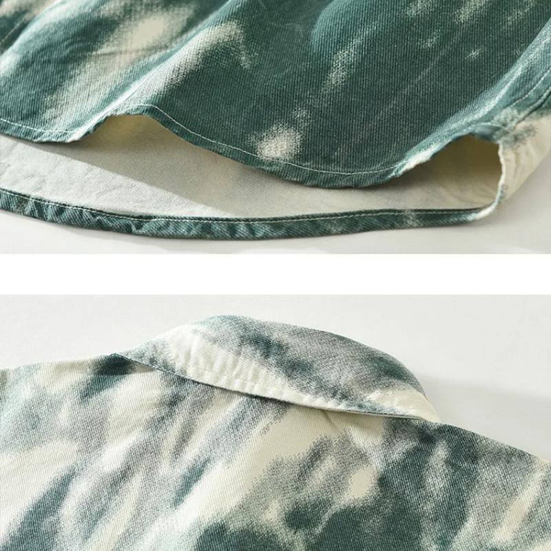 Neue Mode Tie Dye Gedruckt Shirts Männer Trendy Streetwear Lose Casual Herren Tops Reine Baumwolle Hemd mit Taschen Retro Männer kleidung