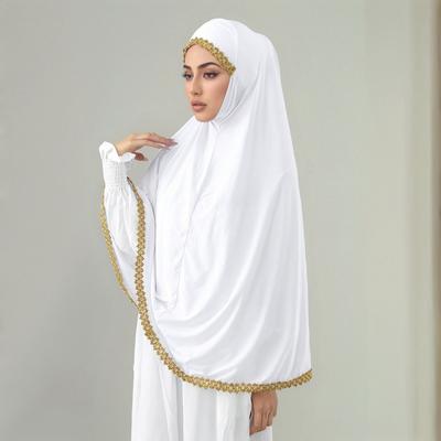 Elasticity Modal Jersey Instant Hijab Scarf For Muslim Woman Hijab Solid Golden Lace Embroidery Headwraps Turban Islam Headscarf
