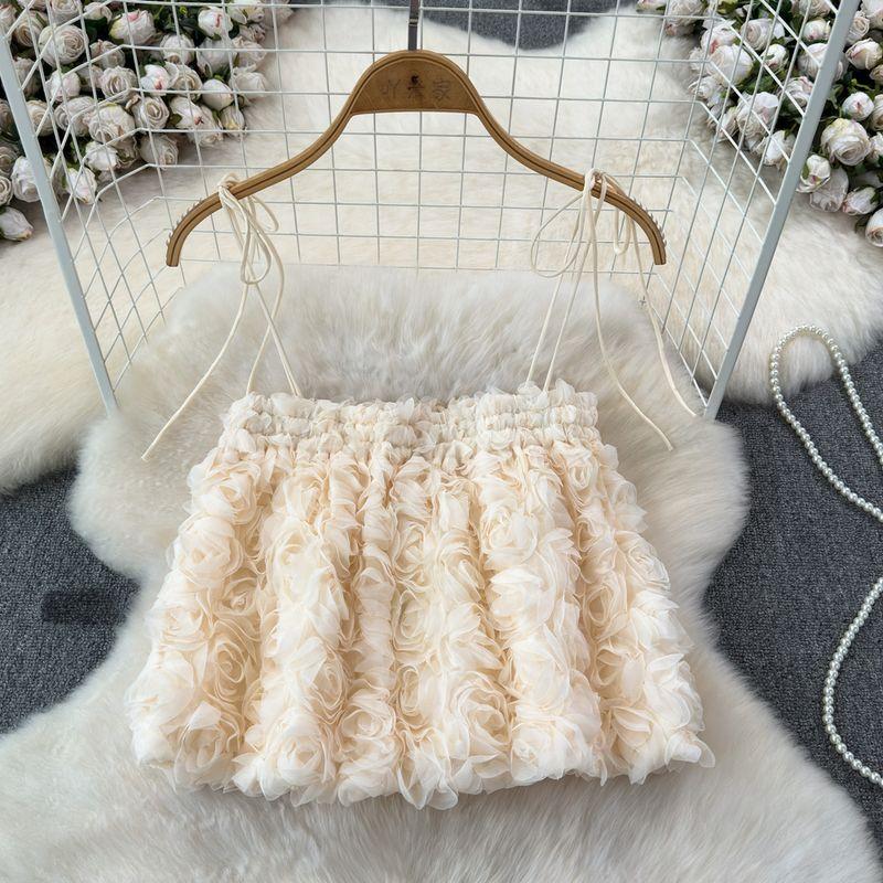 

Rose Lace-up Stylish Niche Style Short Mesh Apricot color One size