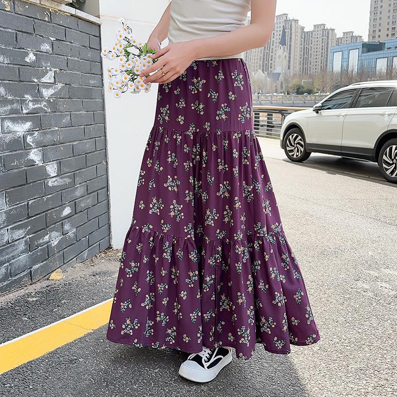 

New Summer Floral A-line Midi Skirt – Women s Loose Flowy Swing Design, Slimming & Versatile Hip-Covering Style L up to 70kg
