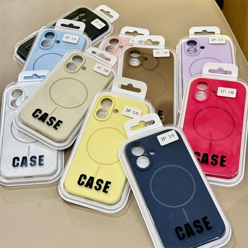 Applicable to iPhone17promax liquid silicone fine ring magnetic suction Apple 16 simple solid color anti-drop mobile phone case 15