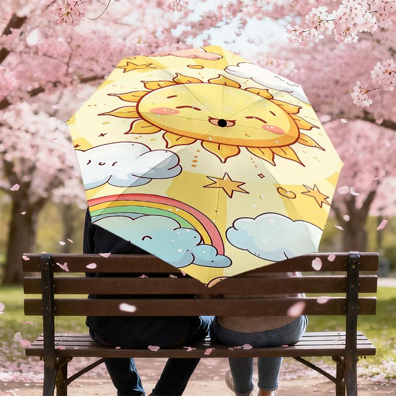 1pc Sunflower Cloud Automatic Open/Close Umbrella Compact Folding Umbrella with 8-Rib Shaft for Women/Men, Elegant Birthday1164S