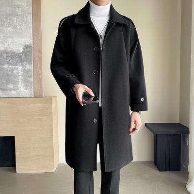 Autumn and Winter Korean Style Fashionable Single-breasted Mid-length Windbreaker Loose Coat Woolen Coat Men's Cotton Coat